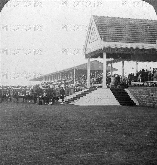 Queen Mary (1867-1953) presenting prizes at a military tournament, Delhi, India, early 20th century.Artist: HD Girdwood