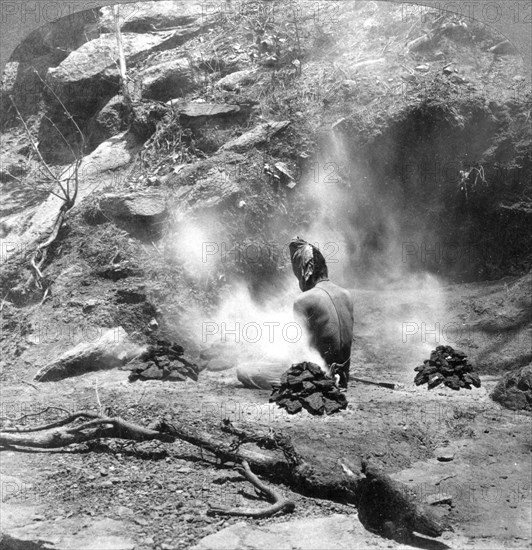 A hermit doing penence at Gem Lake, Mount Abu, India, 1903.Artist: Underwood & Underwood