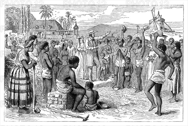 The emancipation of slaves on a West Indian plantation, early 19th century (c1895). Artist: Unknown