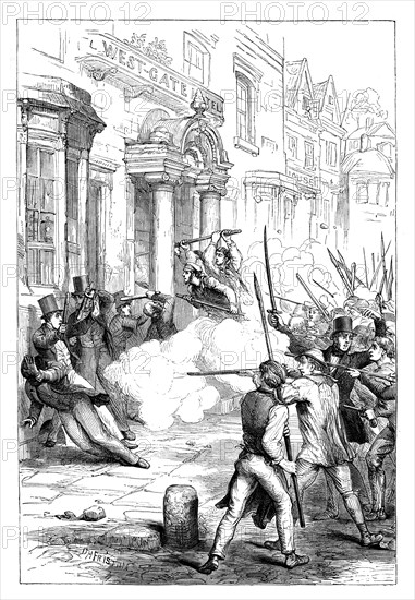 Chartist riots at Newport, Monmouthshire, 1839 (c1895). Artist: Unknown