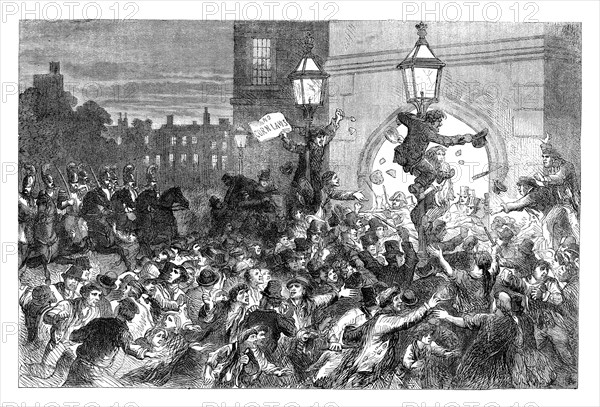 Bread riots at the entrance to the House of Commons, Westminster, London, 1815 (c1895). Artist: Unknown