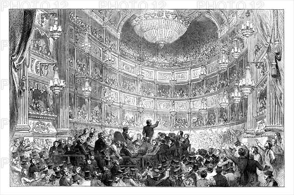 A meeting of the Anti-Corn Law League in Drury Lane Theatre, London, 1838 (c1895). Artist: Unknown