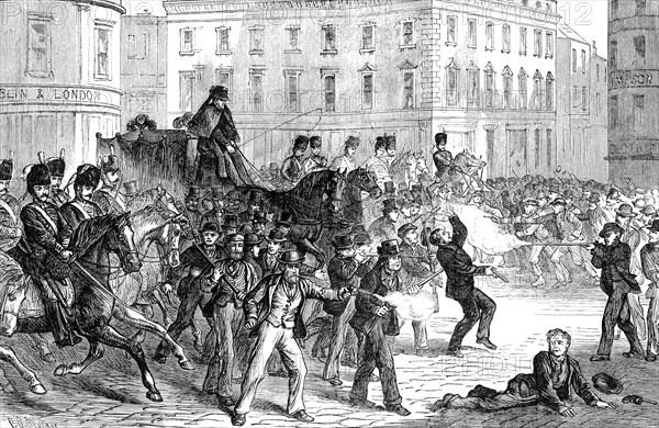 Scene at a Belfast riot (late 19th century). Artist: Unknown