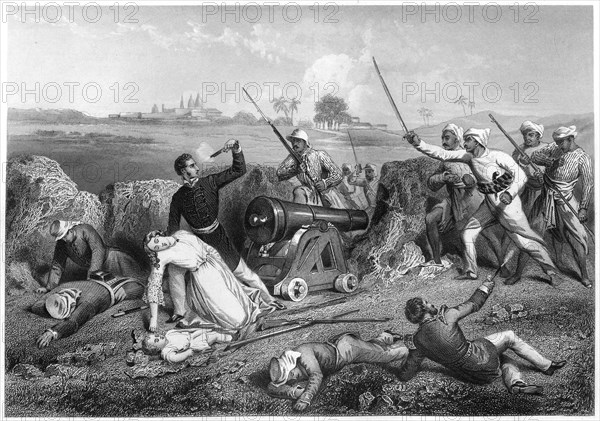 'Death of Major Skene and his wife at Jhansi', 1857, (c1860). Artist: Unknown