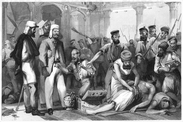 'The Times correspondent looking on at the sacking of the Kaiser Bagh', 1858, (c1860). Artist: Unknown