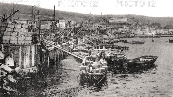 Boats on the river Malecon, Valparaiso, Chile, c1900s. Artist: Unknown