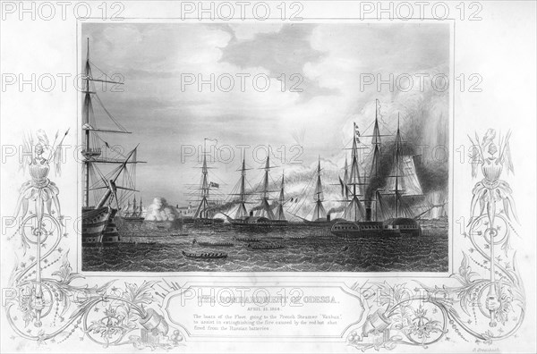 The bombardment of Odessa, Ukraine, during the Crimean War, 1854 (1857).Artist: George Greatbatch