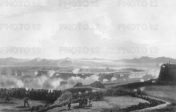 The attack on Bomarsund, during the Crimean War, 1854 (1857).Artist: W Hulland