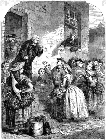 A marriage ceremony in Fleet Prison during the reign of George II, 19th century.Artist: C Sheeres