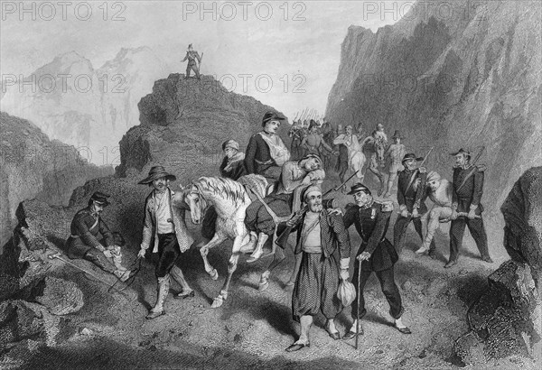 Removal of wounded soldiers from the field of battle, Crimean War, (1857). Artist: G Greatbach