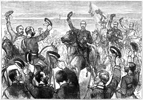 The Grand Duke Nicholas announcing the treaty of peace, San Stefano, Turkey, 19th century. Artist: Unknown