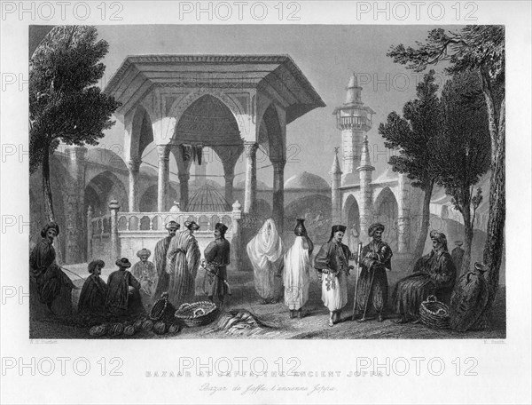 The bazaar at Jaffa, the ancient Joppa, Palestine (Israel), 1841.Artist: E Smith