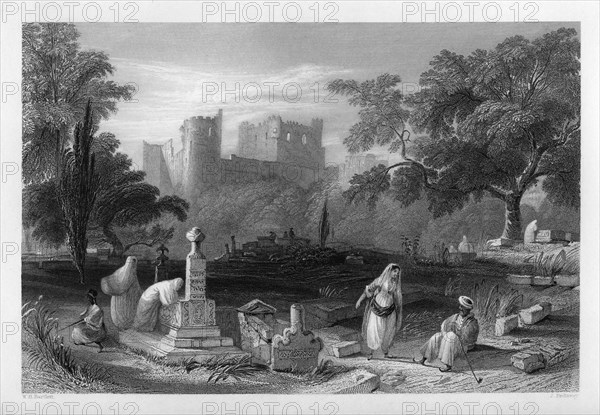 A Turkish burial ground at Sidon, Lebanon, 1841.Artist: J Redaway