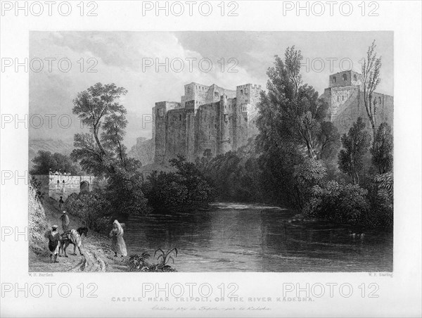 A castle near Tripoli, on the river Kadesha, Libya, 1841.Artist: WF Starling