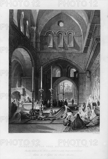 The entrance to the Holy Sepulchre, Jerusalem, Israel, 1841.Artist: J Redaway