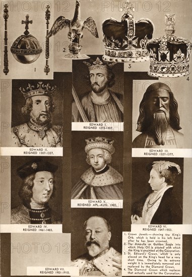 Kings and crown jewels, 1937. Artist: Unknown