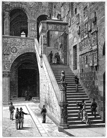 The courtyard of the Bargello, Florence, Italy, 1882. Artist: Unknown