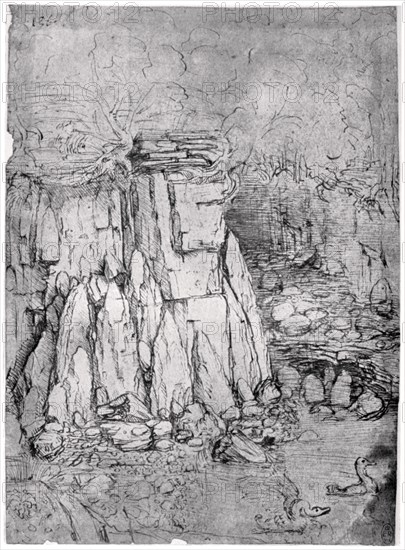 Study of a rocky cavern with ducks, 1482-1485 (1954). Artist: Leonardo da Vinci