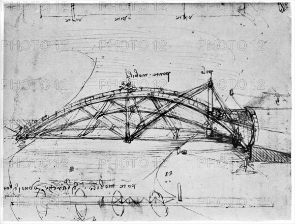 Design for a parabolic swing bridge, 1480-1490 (1954).Artist: Leonardo da Vinci