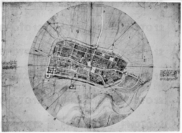 Plan of Imola, Italy, c1502 (1954). Artist: Leonardo da Vinci