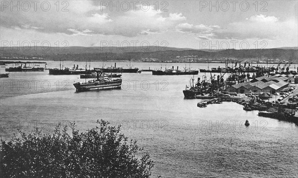 Durban harbour from the Bluff, South Africa. Artist: Unknown