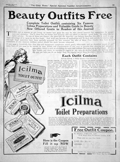 Advert for Icilma Toilet Preparations, 1913. Artist: Unknown