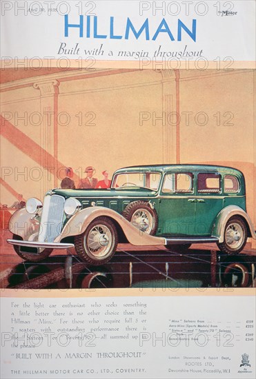 Advert for Hillman motor cars, 1935. Artist: Unknown