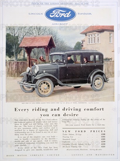 Advert for Ford motor cars, 1931. Artist: Unknown