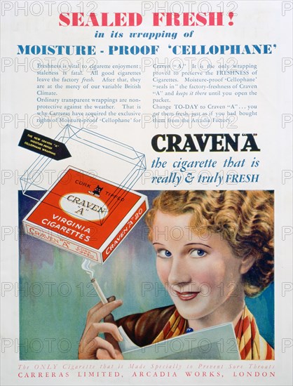 Advert for Craven 'A' cigarettes, 1931. Artist: Unknown