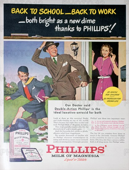 Advert for Phillips' milk of magnesia, 1946. Artist: Unknown