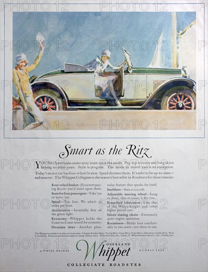 Advert for the Overland Whippet Collegiate Roadster car, 1927. Artist: Unknown