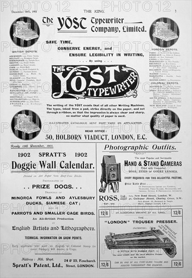 Advertising page from the King magazine, 14th December 1901. Artist: Unknown