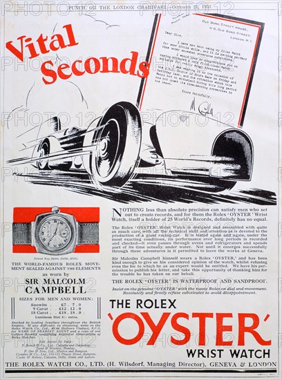 Rolex 'Oyster wristwatch advert, 1931. Artist: Unknown