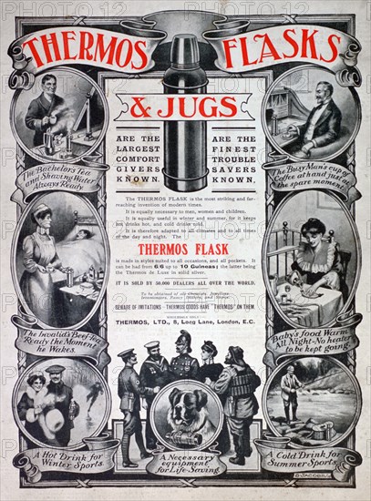 Advert for Thermos flasks and jugs, 1910. Artist: Unknown