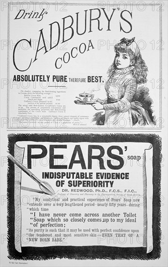 An advertising page in Yuletide, 1890. Artist: Unknown.