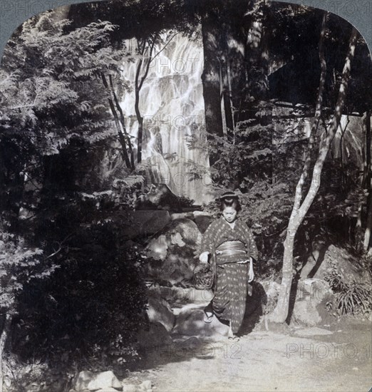 Splashing waters of a waterfall at Yumoto, Japan, 1904.Artist: Underwood & Underwood