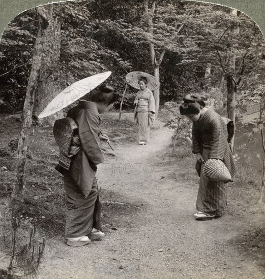 Women in the Kinkaku-ji Temple garden, Kyoto, Japan, 1904.  Artist: Underwood & Underwood