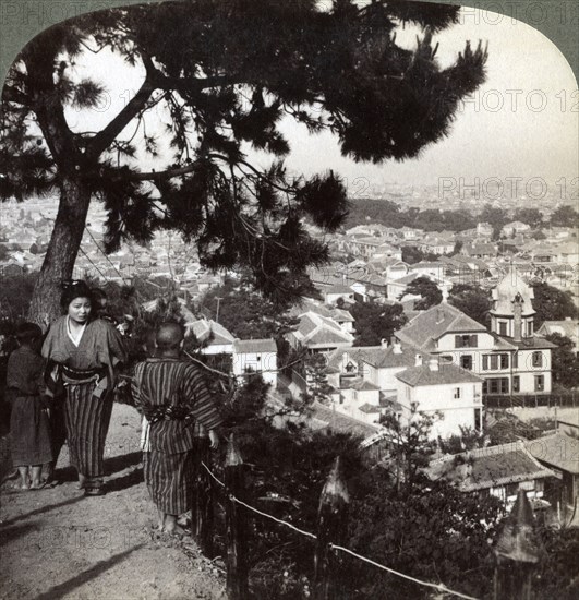 Looking south-east from the pine crowned heights of Suwa-yama over Kobe, Japan, 1904. Artist: Underwood & Underwood