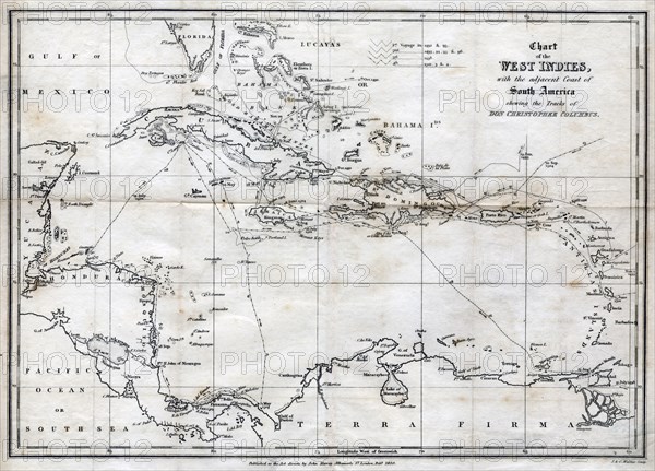 Chart of the West Indies, with the adjacent Coast of South America, 1830. Artist: J&C Walker