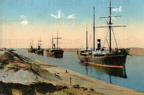 Steamers passing through the Suez Canal, Egypt, 20th century. Artist: Unknown