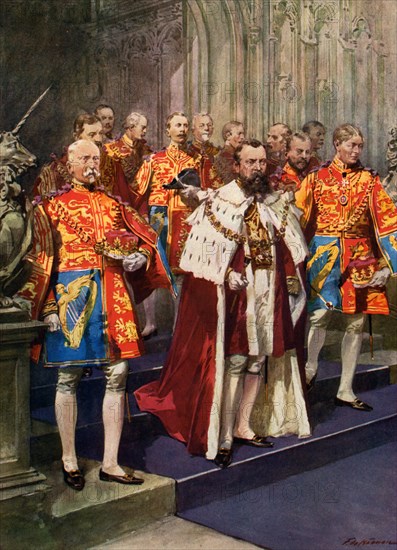 Officers of the Heralds' College, Coronation ceremony. Artist: Frederic de Haenen