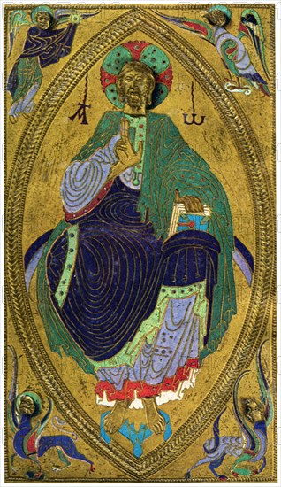 Plaque binding (plaque de reliure), champlevé enamel on copper, 12th century, (1931). Artist: Unknown