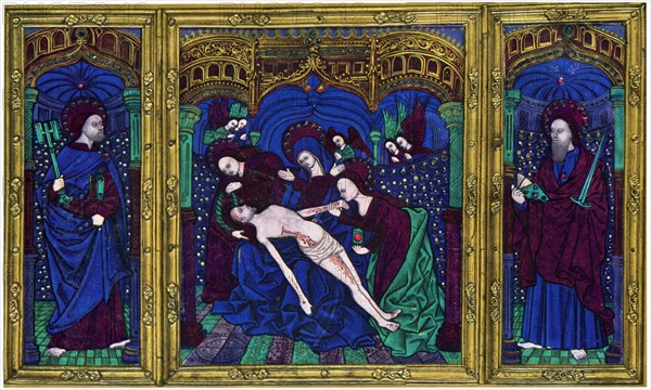 Triptych, champlevé enamel on copper, 16th century, (1931). Artist: Unknown