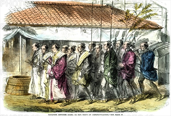 'Japanese officers going to pay visits of congratulation', Japan, 1865. Artist: Unknown