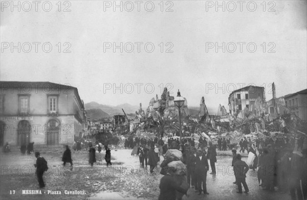Earthquake damage in the Piazza Cavallotti, Messina, Sicily, Italy, December 1908. Artist: Unknown