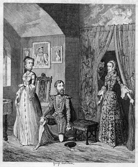 Queen Mary surprising Courtenay and the Princess Elizabeth, 1553-1555 (1840). Artist: George Cruikshank