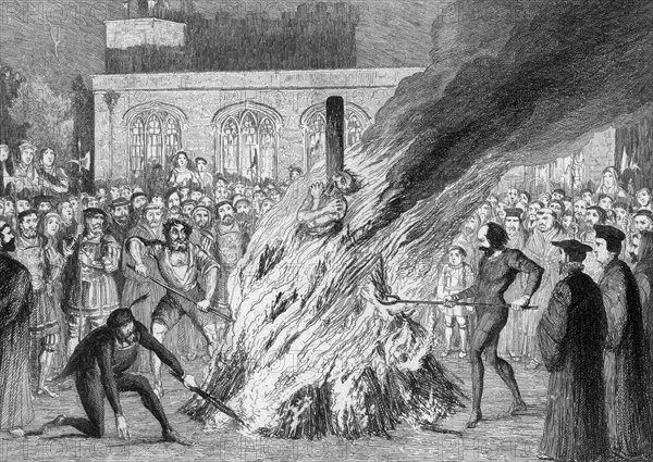 The Burning of Edward Underhill on Tower Green, 1840. Artist: George Cruikshank