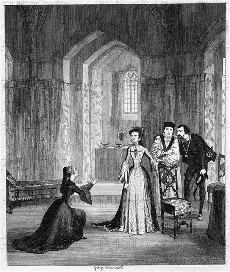 Lady Jane Grey imploring Queen Mary to spare her husband's life, 1554 (1840).Artist: George Cruikshank