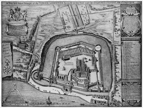 Bird's eye view of the Tower and Liberties as they appeared in 1597, London, 20th century. Artist: Unknown.