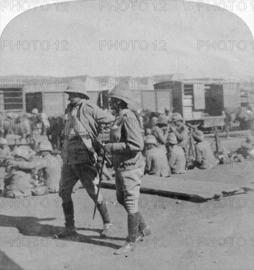 Lord Kitchener and General Pole-Carew at Pretoria rail station, South Africa, 5th June 1901.Artist: Underwood & Underwood